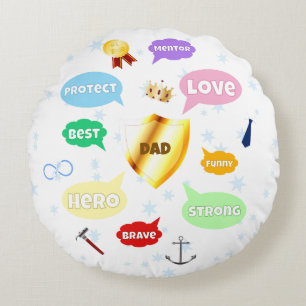 Fathers Day Best Dad Word Clouds King Crown Love Round Cushion