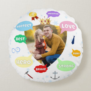 Fathers Day Best Dad Word Clouds King Crown Love Round Cushion