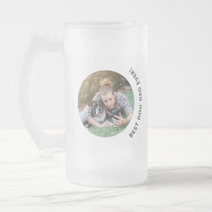 Father's Day Best Dog Dad Custom Photo Frosted Glass Beer Mug