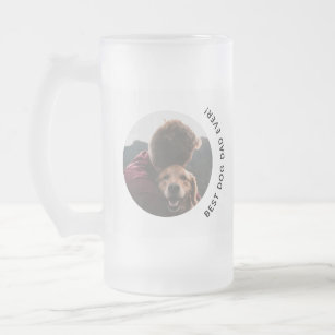 Father's Day Best Dog Dad Golden Custom Photo Frosted Glass Beer Mug