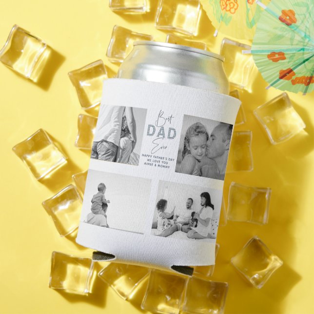 Father's Day Best Father Ever 4 Photo Dusty Blue Can Cooler (In Situ Summer)