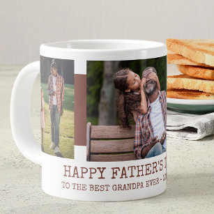 Fathers Day Best Grandpa Ever 3 Photo Rust Brown Large Coffee Mug
