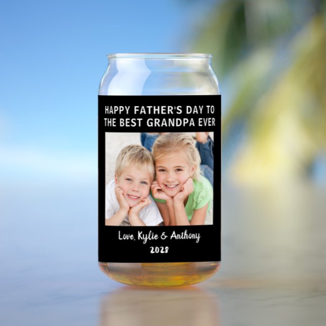 Father's Day Best Grandpa Ever Custom Photo Black Can Glass (Creator Uploaded)