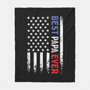 Father's Day Best Papa Ever with US American Flag Fleece Blanket