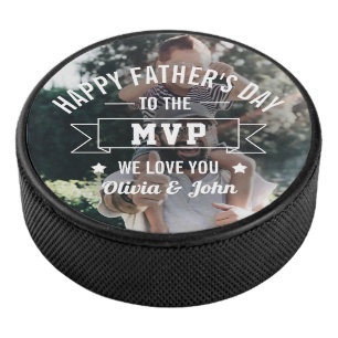 Father's Day Birthday Photo MVP Dad Hockey Puck