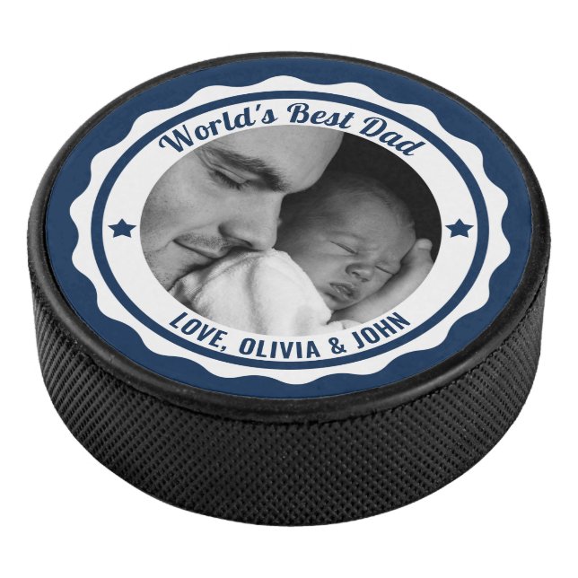 Father's Day Birthday Photo World's Best Dad Hockey Puck (3/4)