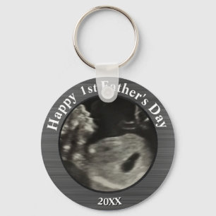 Fathers Day Black and White Photo Sonogram Key Ring