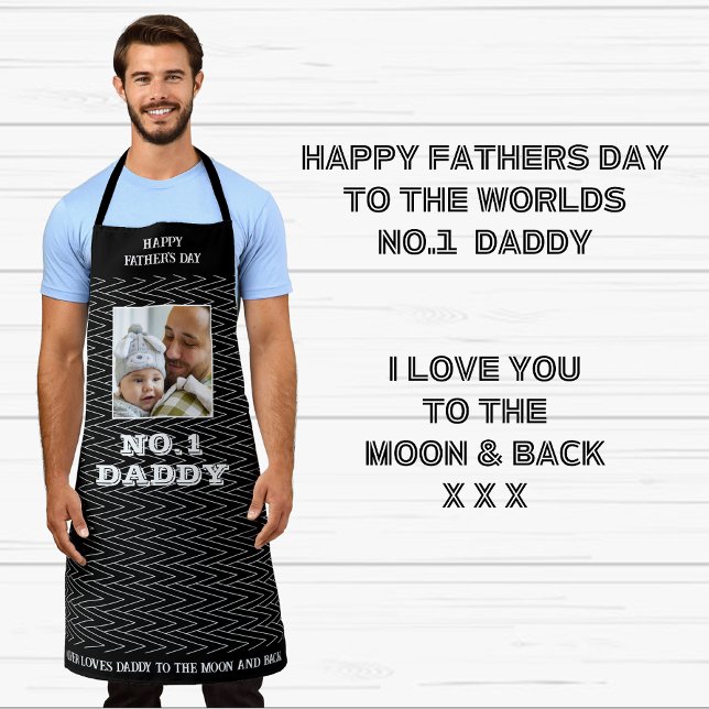 Fathers Day Black And White Zig Zag Name And Photo Apron (Happy Fathers Day - Daddy Apron)