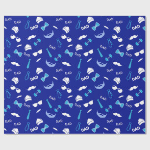 Father's Day Blue With Mustaches And Ties Wrapping Paper
