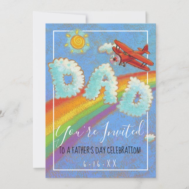 Father's Day Brunch Plane Rainbow Invitation (Front)