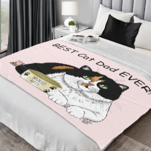 Father's Day Calico Cat Fleece Blanket
