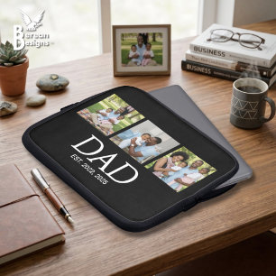 Fathers Day Caps Black 3 Photo Dad Established  Laptop Sleeve