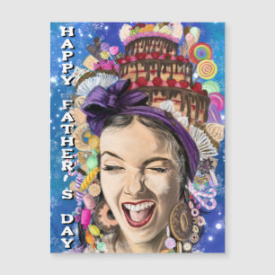 Father's Day Card Magnet with Happy Woman - Funny