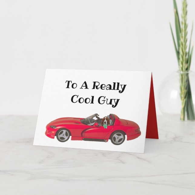 Father's Day Card w/Red Sports Car & Basset Hound (Front)