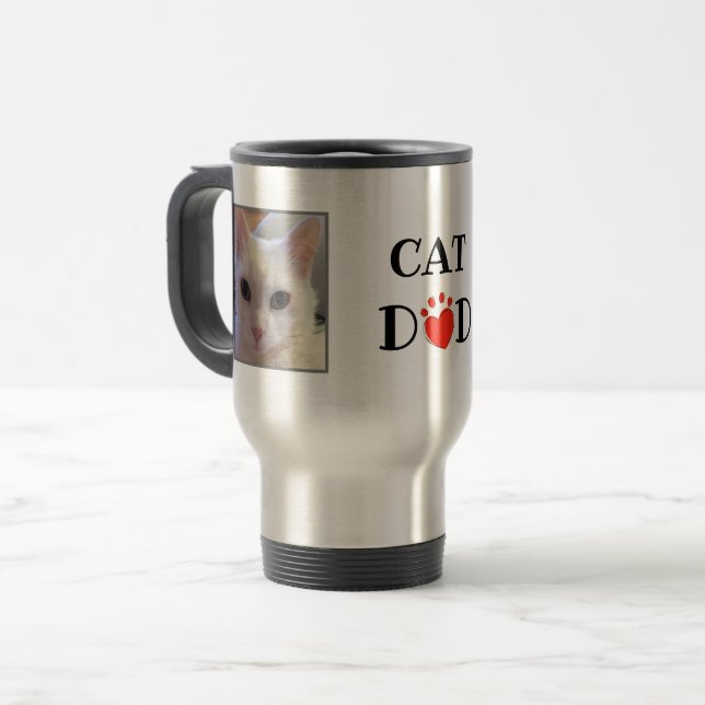 Father's Day Cat Dad Photo Personalised Travel Mug (Front Left)