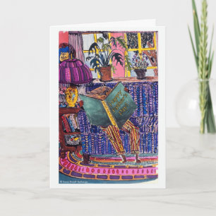 Father's Day Cat Reading a Book Illustration Card