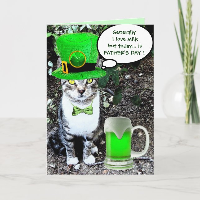 FATHER'S  DAY CAT  WITH GREEN IRISH BEER CARD (Front)