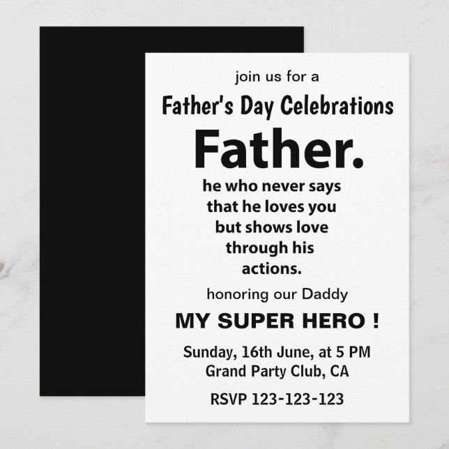 Fathers Day Celebrations Party  Invitation (Front/Back)