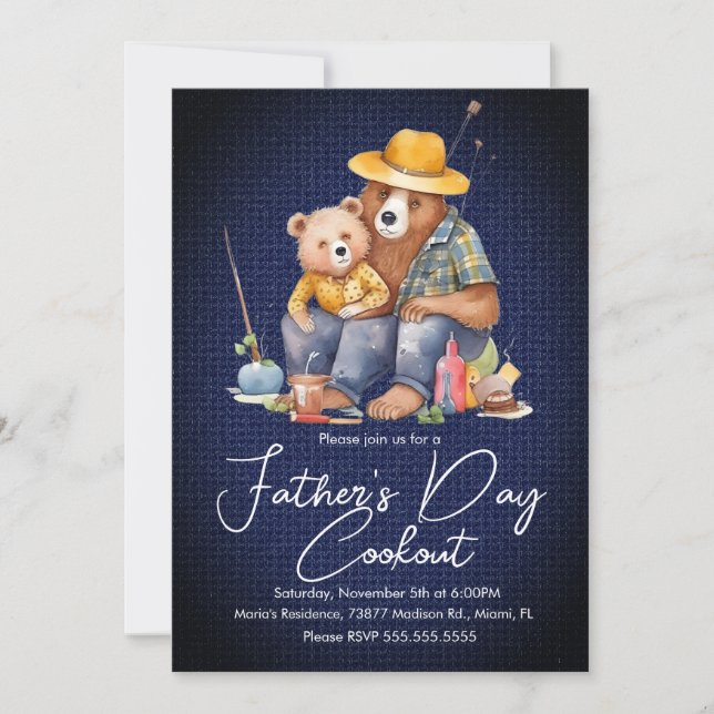 Father's Day Cookout Bear Fishing Picnic Party Invitation (Front)
