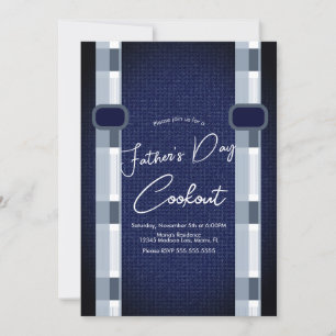Father's Day Cookout Masculine Denim Plaid Invitation