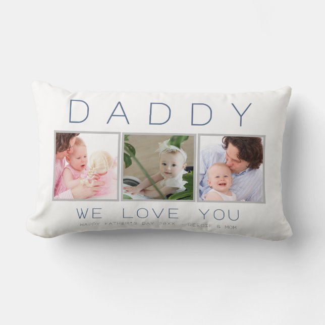 Father's Day Custom 3 Photo Lumbar Cushion (Front)