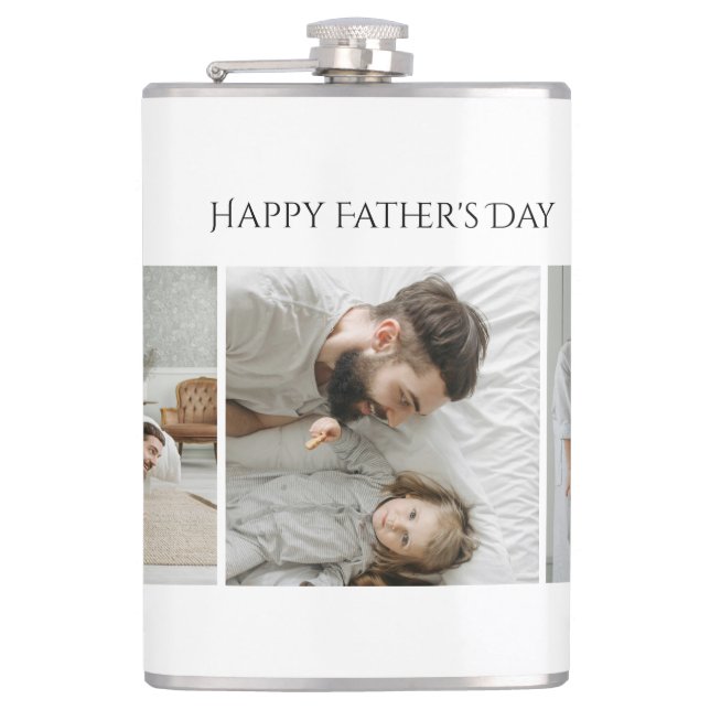 Father's Day – Custom 3 Photo & Text |  Hip Flask (Front)