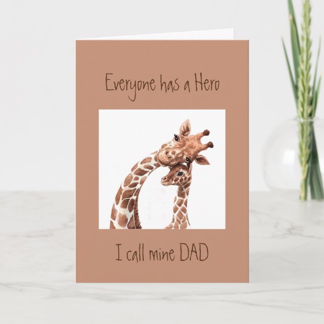 Father's Day Custom Dad my Hero Giraffe Animal Fun Card (Front)