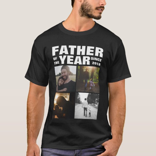 Fathers Day Custom Family Photo Collage Black T-Shirt (Front)