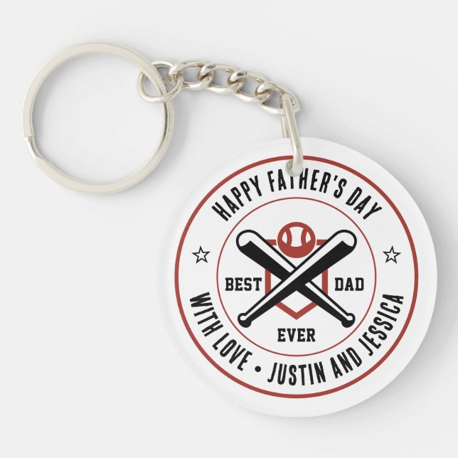 Father's Day Custom Name and Photo Baseball Dad Key Ring (Front)