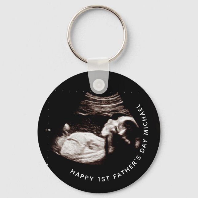 Father's Day Custom Name Photo Baby Sonogram Key Ring (Front)
