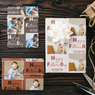 Fathers Day Custom Photo Brown Terracotta Set of 3 Wrapping Paper Sheet