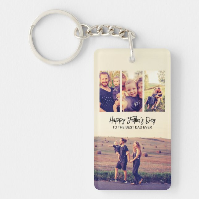 Father's Day Custom Photo Collage Best Dad Ever Key Ring (Front)