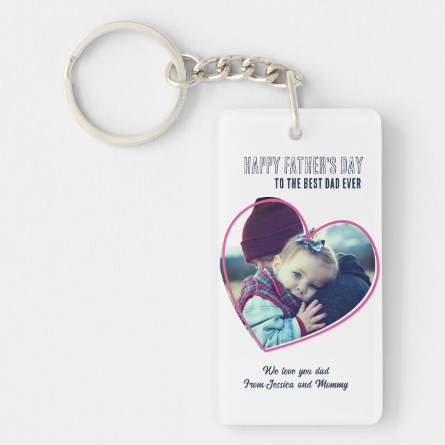 Father's Day Custom Photo Heart Frame Cool Dad Key Ring (Front)