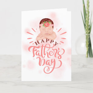 Father's Day Cute Baby Girl in Peach and Brown Holiday Card