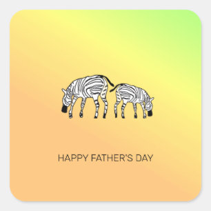 Father's Day, Cute Happy Kenyan Zebras Square Sticker