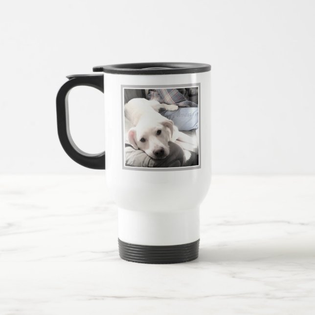 Father's Day Cute Puppy Dog Near Dad Photo Travel Mug (Left)