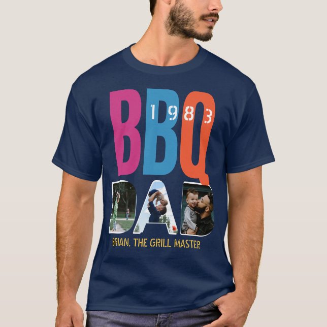 Father's Day Dad Barbeque BBQ Master Photo Collage T-Shirt (Front)