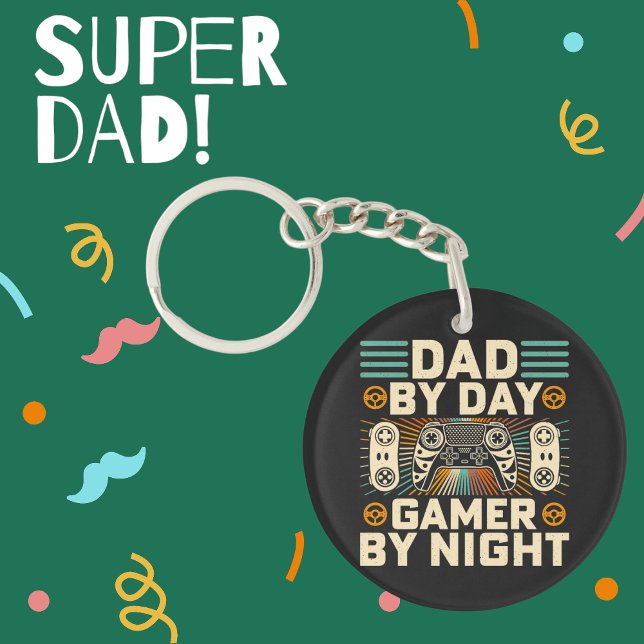 Father's day Dad by day Gamer by night  Key Ring (Father's day Dad by day Gamer by night Keychain)