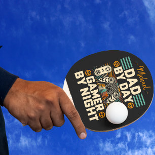 Father's day Dad by day Gamer by night Ping Pong Paddle