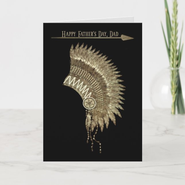 Father's Day, Dad Chief, Indian Headdress, Black Card (Front)