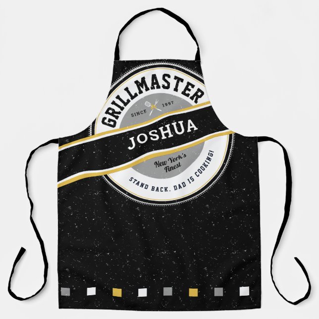 Fathers Day Dad Grill Master Apron on Black (Front)