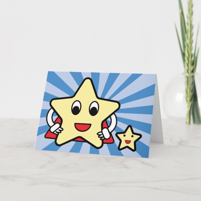 Fathers Day Dad Super Star From Son Funny Cute Thank You Card (Front)