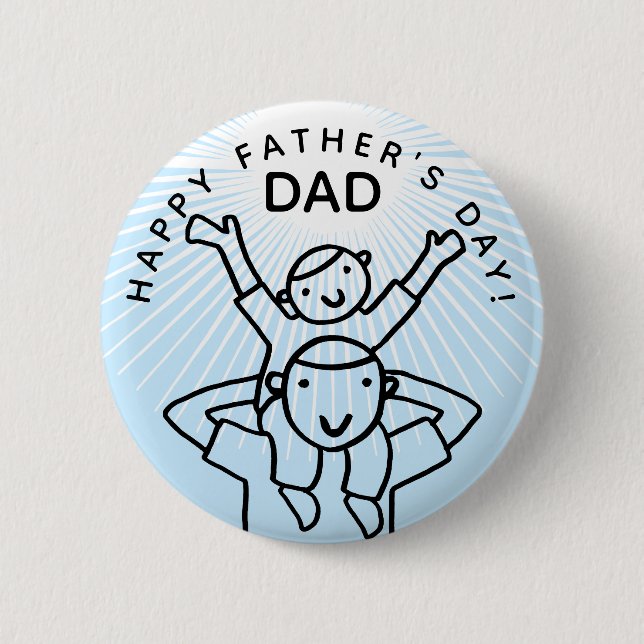 Father's Day Dad with Child Cartoon 6 Cm Round Badge (Front)