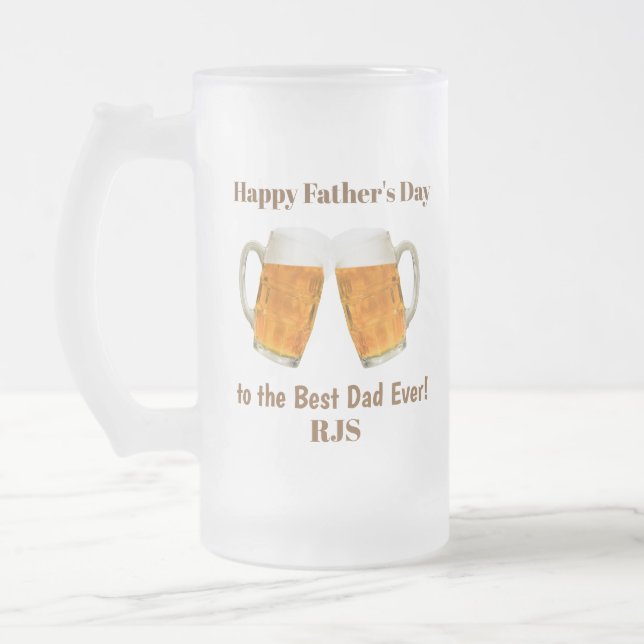 Father's Day Dad World's Best Ever Monogram Frosted Glass Beer Mug (Left)