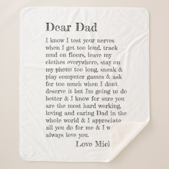 Fathers Day Dear Dad Letter Personalised  Sherpa Blanket (Front)
