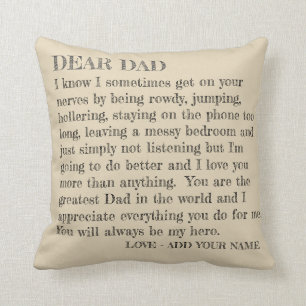 Father's Day Dear Dad Typography Letter Customised Cushion