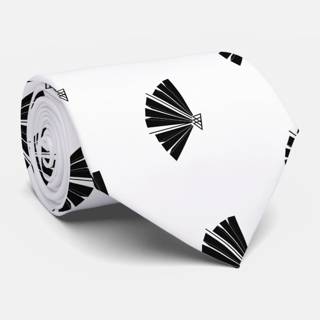 Father's Day Decorative Black White Fan Tie (Rolled)
