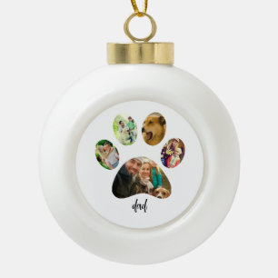 Fathers Day Dog Dad 5 Paw Print Photo Collage Ceramic Ball Christmas Ornament