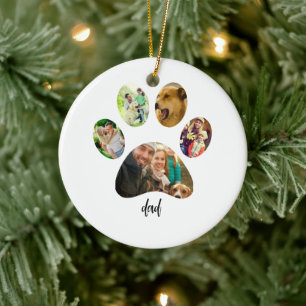 Fathers Day Dog Dad 5 Paw Print Photo Collage Ceramic Tree Decoration