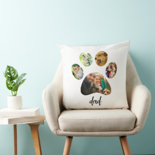 Fathers Day Dog Dad 5 Paw Print Photo Collage Cushion